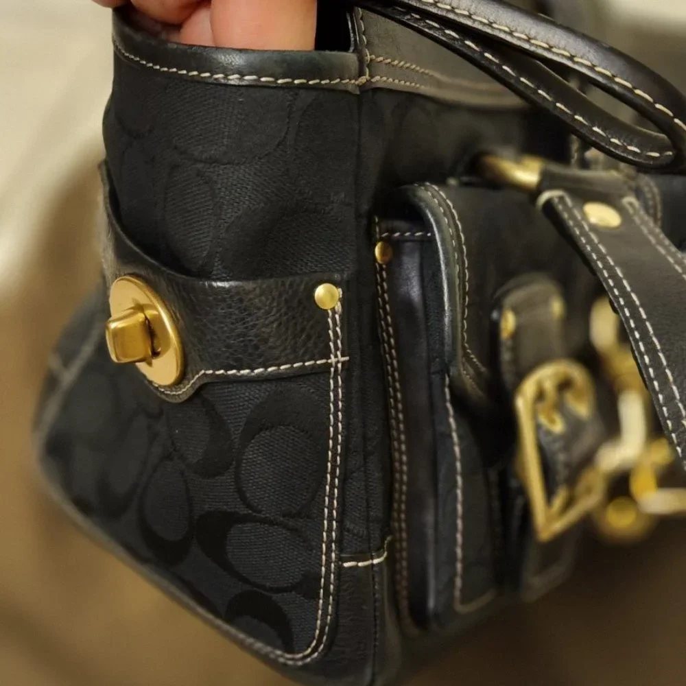 Coach Legacy Signature Black 65th Anniversary Bag with Gold Accents - Picture 11 of 15